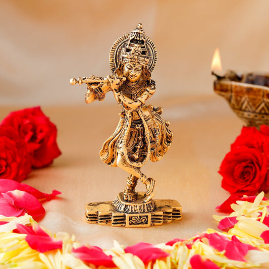 Buy Estele Gold-Polished Sri Krishna Idol for Pooja/Car decor