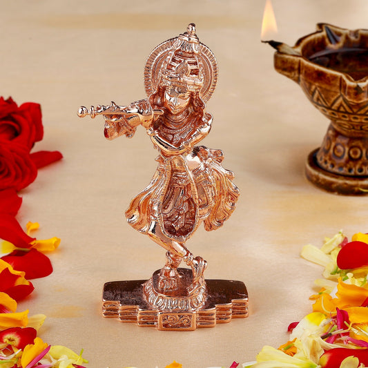Buy Estele Pink/RoseGold-Polished Playing Flute Shri Krishna Idol/Deity|Showpiece for Pooja Mandir/Car décor