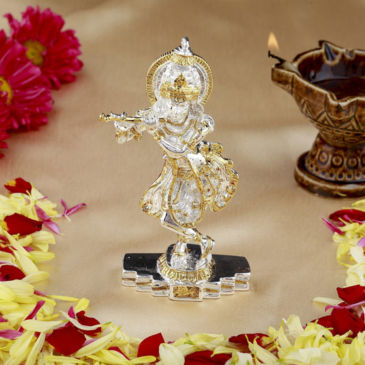 Buy Estele Gold-Polished Playing flute Sri Krishna Idol for Home/Car decor