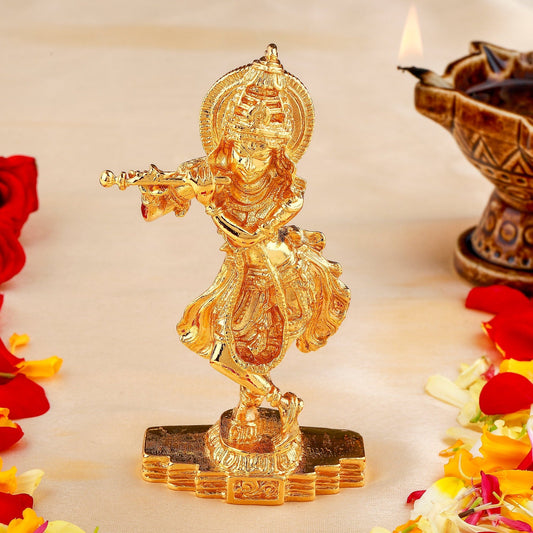 Buy Estele Gold-Polished God of love Sri Krishna Idol for Pooja/Car decor
