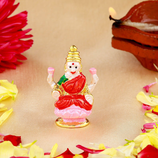 Buy Estele Gold-Polished goddess of wealth Laxmi Devi on lotus Idol with multi-color Stone Type:Enamel for Home/Car decor