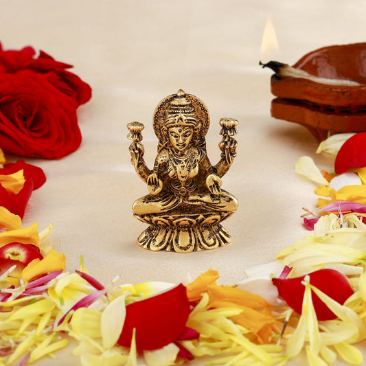 Buy Estele Gold-Polished goddess of wealth Laxmi Devi on lotus Idol for Home/Car decor