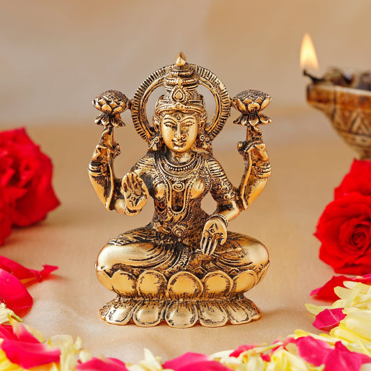 Buy Estele Gold-Polished goddess of wealth Laxmi Devi on lotus Idol for Pooja/Car decor