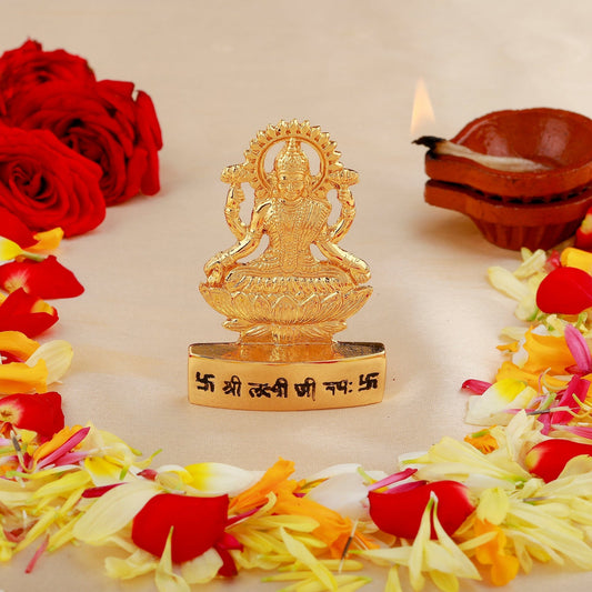 Buy Estele Gold-Polished goddess of wealth Laxmi Devi on lotus Idol for Home/Car decor