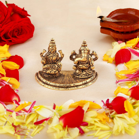 Buy Estele Gold-Polished Goddess Laxmi & Lord Ganapati Idol for Pooja & Car Decor
