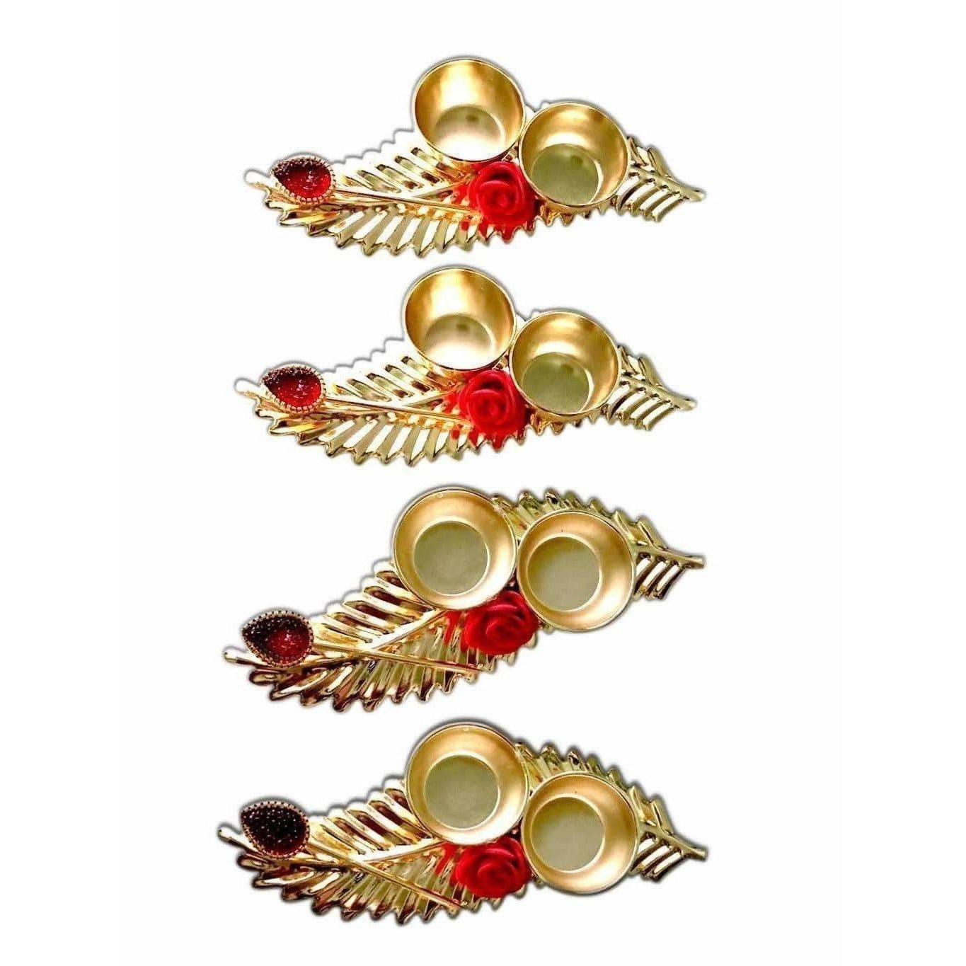 Traditional Leaf Shaped Haldi Kumkum Holder โ 1 Piece for Puja Use