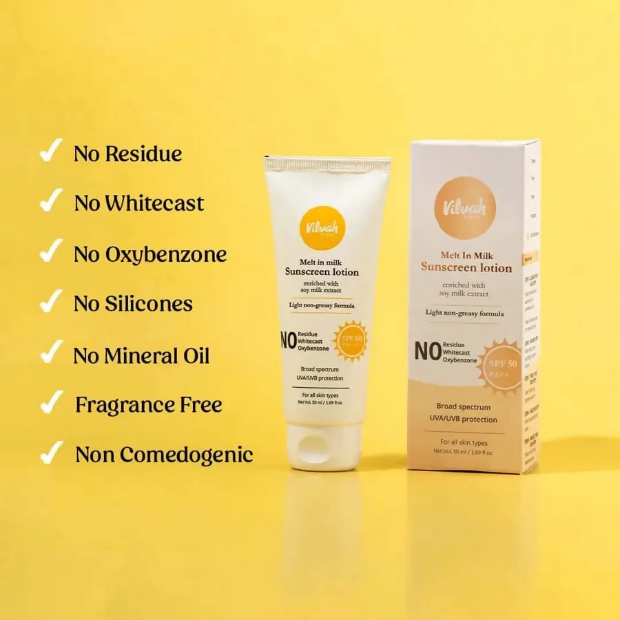 Vilvah Store Melt In Milk Sunscreen SPF 50 Pa+++ With Soy Milk Extract