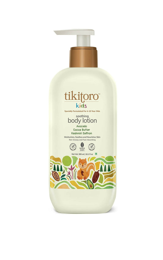 Tikitoro Kids Soothing Body Lotion 100% Vegan with Avocado, Cocoa Butter, Kashmiri Saffron Extract, Moisturizes, Soothes & Nourishes Skin