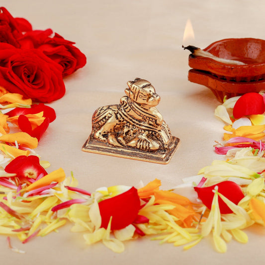 Buy Estele Gold-Polished Lord Nandikeshwara Idol for Home/Car Decor