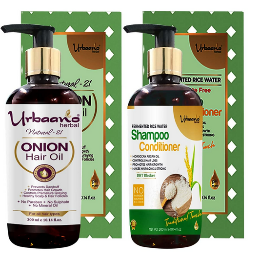 Urbaano Herbal Natural 21 Onion Hair Oil & Fermented Rice Extract Rich Shampoo