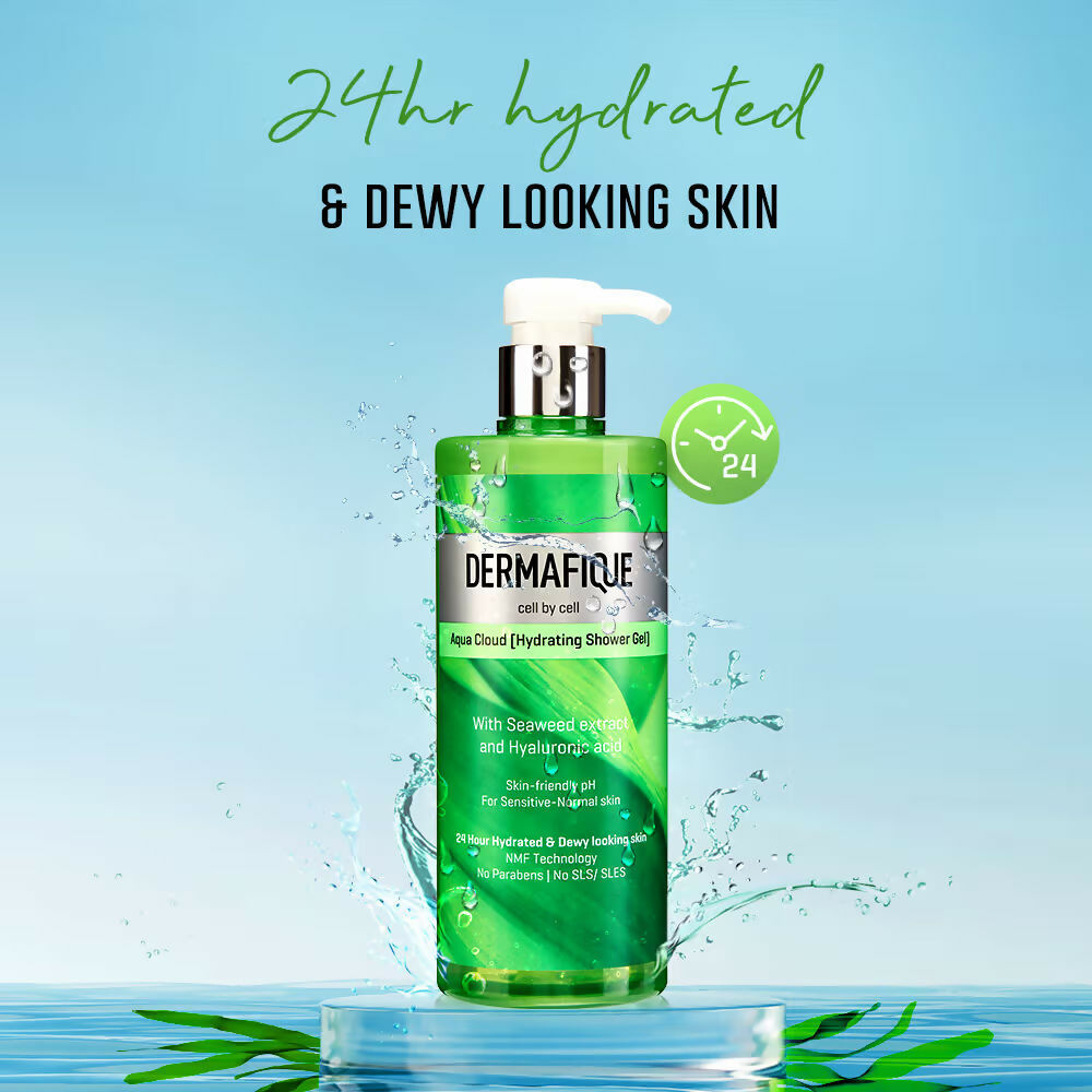 Dermafique Aqua Cloud Hydrating Shower Gel - Hyaluronic Acid, 24 hrs Hydration & Dewy-looking Skin