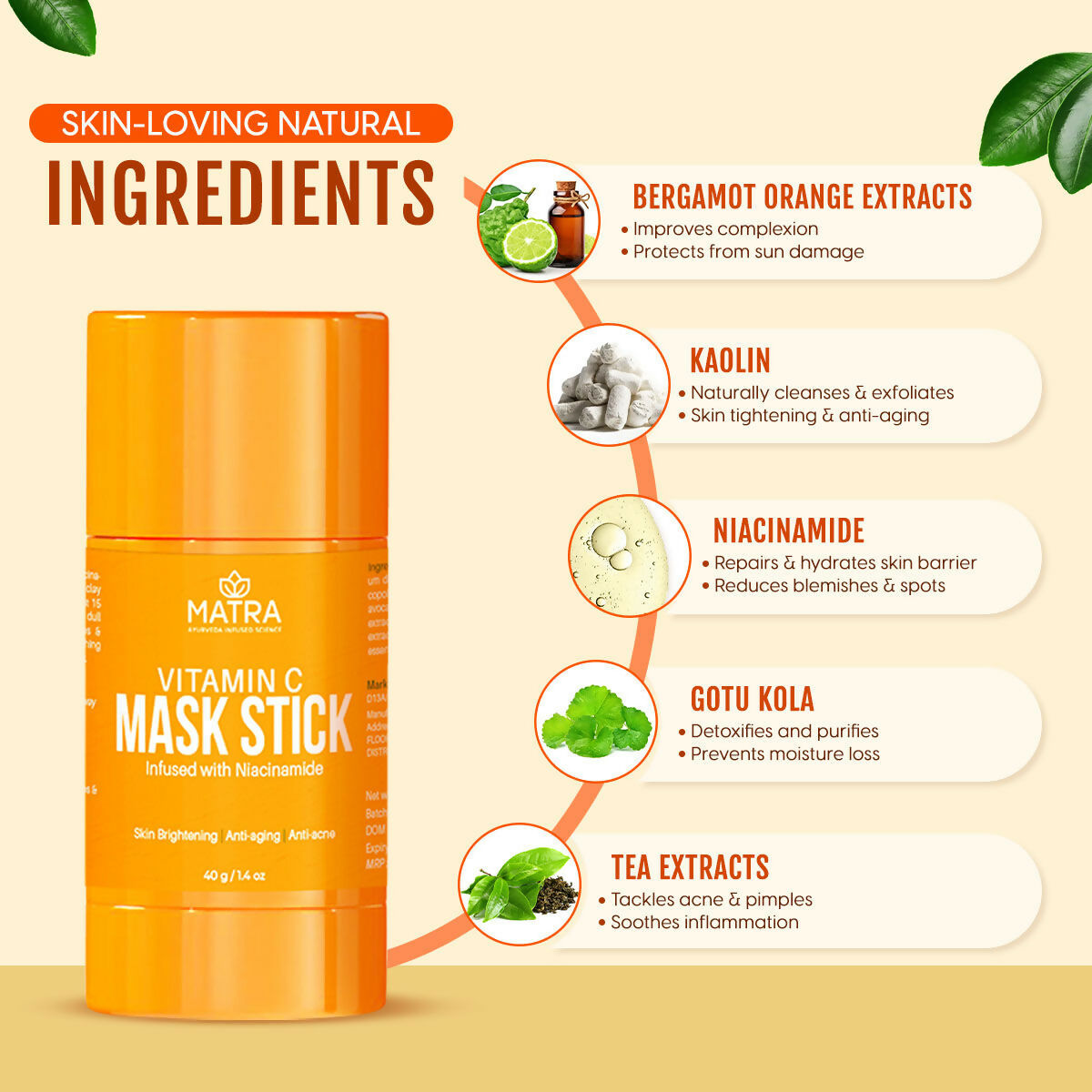 Matra Vitamin C Face Mask Stick Infused With Niacinamide For Anti-Aging, Skin Brightening & Anti-Acne