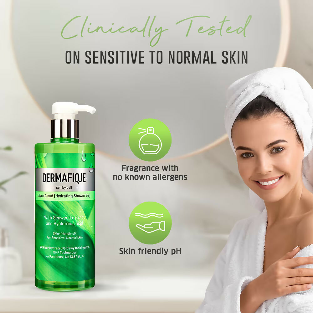 Dermafique Aqua Cloud Hydrating Shower Gel - Hyaluronic Acid, 24 hrs Hydration & Dewy-looking Skin