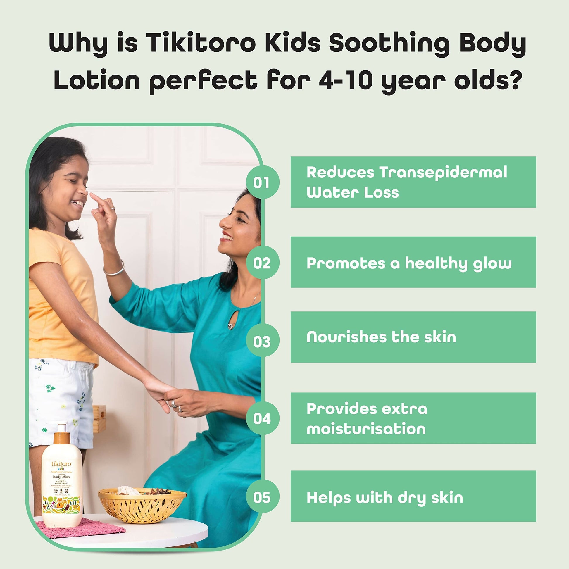 Tikitoro Kids Soothing Body Lotion 100% Vegan with Avocado, Cocoa Butter, Kashmiri Saffron Extract, Moisturizes, Soothes & Nourishes Skin