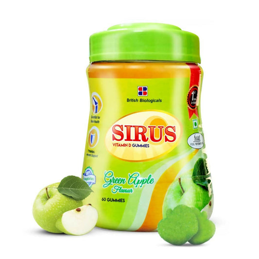 British Biologicals Sirus Vitamin D3 Gummies with Sugar for Women & Men - Green Apple