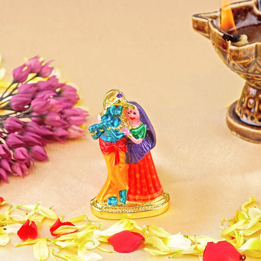 Buy Estele Gold-Polished Devotional Shree Radha Krishna Idol with multi-color Stone Type:Enamel for Home/Car Decor