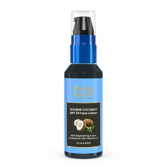 Blue Nectar Coconut Sunscreen SPF 50 Face Lotion, No White Cast, Plant Based Photostable Sunscreen with Vitamin C for Skin Brightening