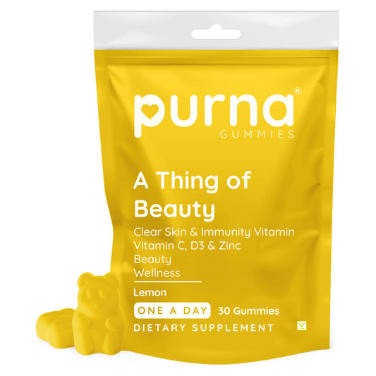 Purna Gummies Vitamin C Lemon Gummies with Vitamin D3, and Zinc for Immunity & Clear Skin