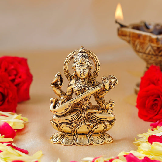 Buy Estele Gold-Polished Goddess of Knowledge Sarasavti Ma Idol for Home & Car decor
