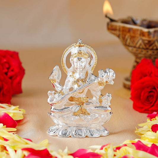 Buy Estele Gold-Polished Goddess of Knowledge Sarasavti Ma Idol for Pooja & Car decor