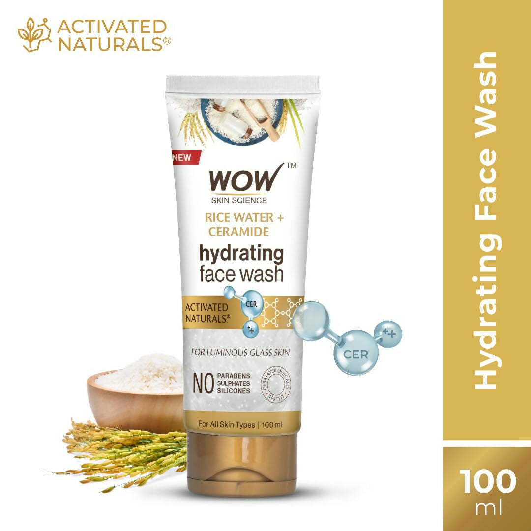 WOW Skin Science Rice Water & Ceramide Hydrating Face Wash, Brightens Skin, Tightens Pores