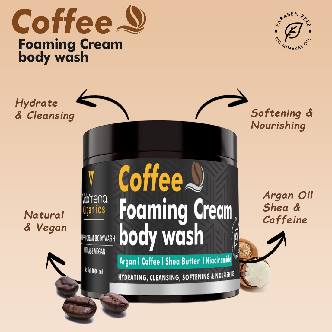 Volamena Organics Arabica Coffee Foaming Cream Body Wash