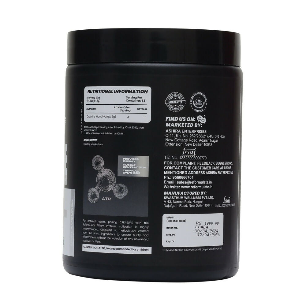 Reformulate Creasure I Creatine Monohydrate I Boost Immune System 3G Of Pure Creatine Nutraceutical - Unflavoured