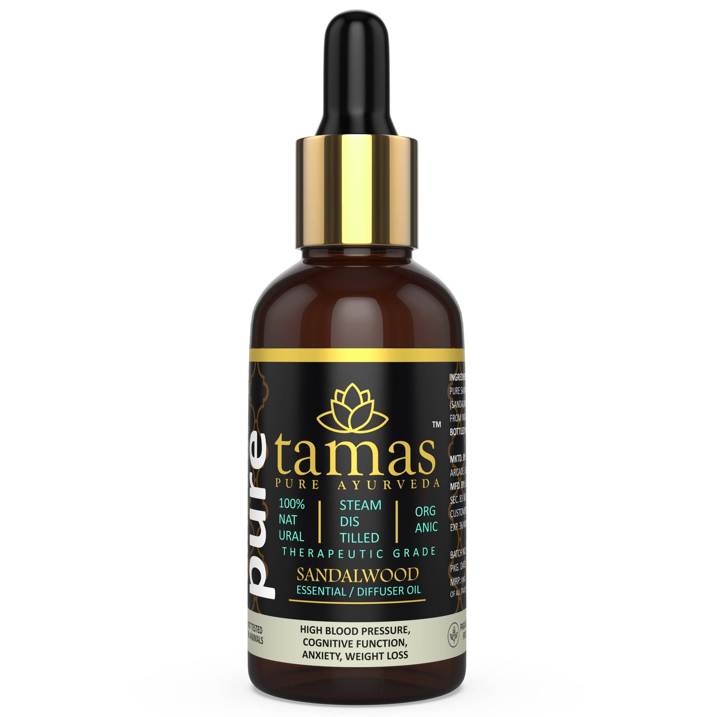 Tamas Pure Ayurveda 100% Organic Sandalwood (Santalum Album) Essential Oil - USDA Certified Organic
