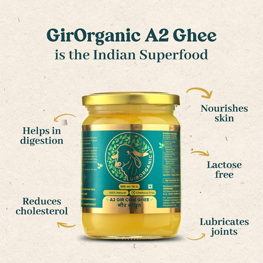 GirOrganic A2 Gir Cow Ghee - Pure A2 Gir Cow Ghee, Organic Grass Fed Ghee