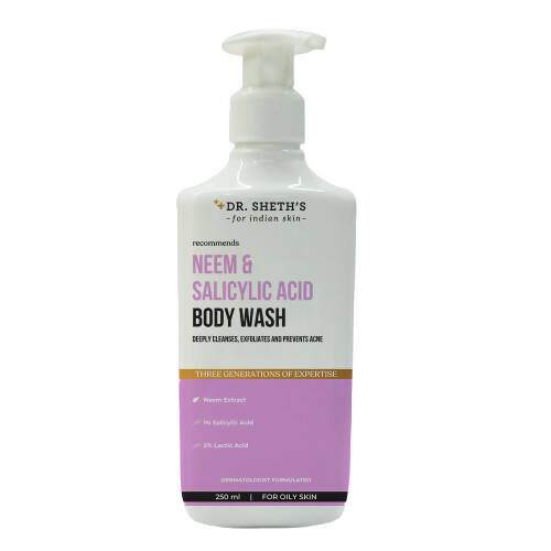 Dr. Sheth's Neem & Salicylic Acid Body Wash For Body Acne, Anti-bacterial AHA BHA Body Wash