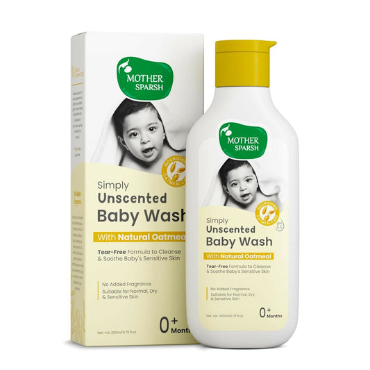 Mother Sparsh Simply Unscented Baby Wash With Natural Oatmeal, Tear Free Formula for Newborn's Sensitive Skin