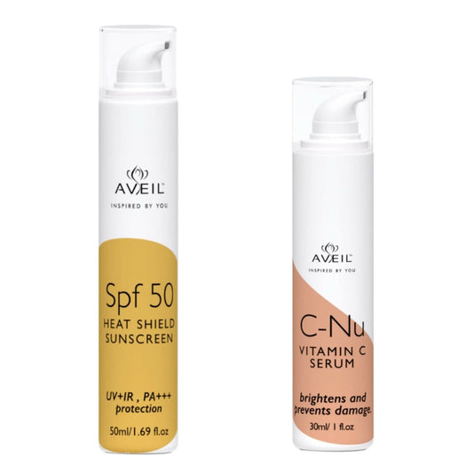 Aveil Heat Shield SPF 50 Gel Sunscreen & C-Nu Vitamin C Face Serum Combo