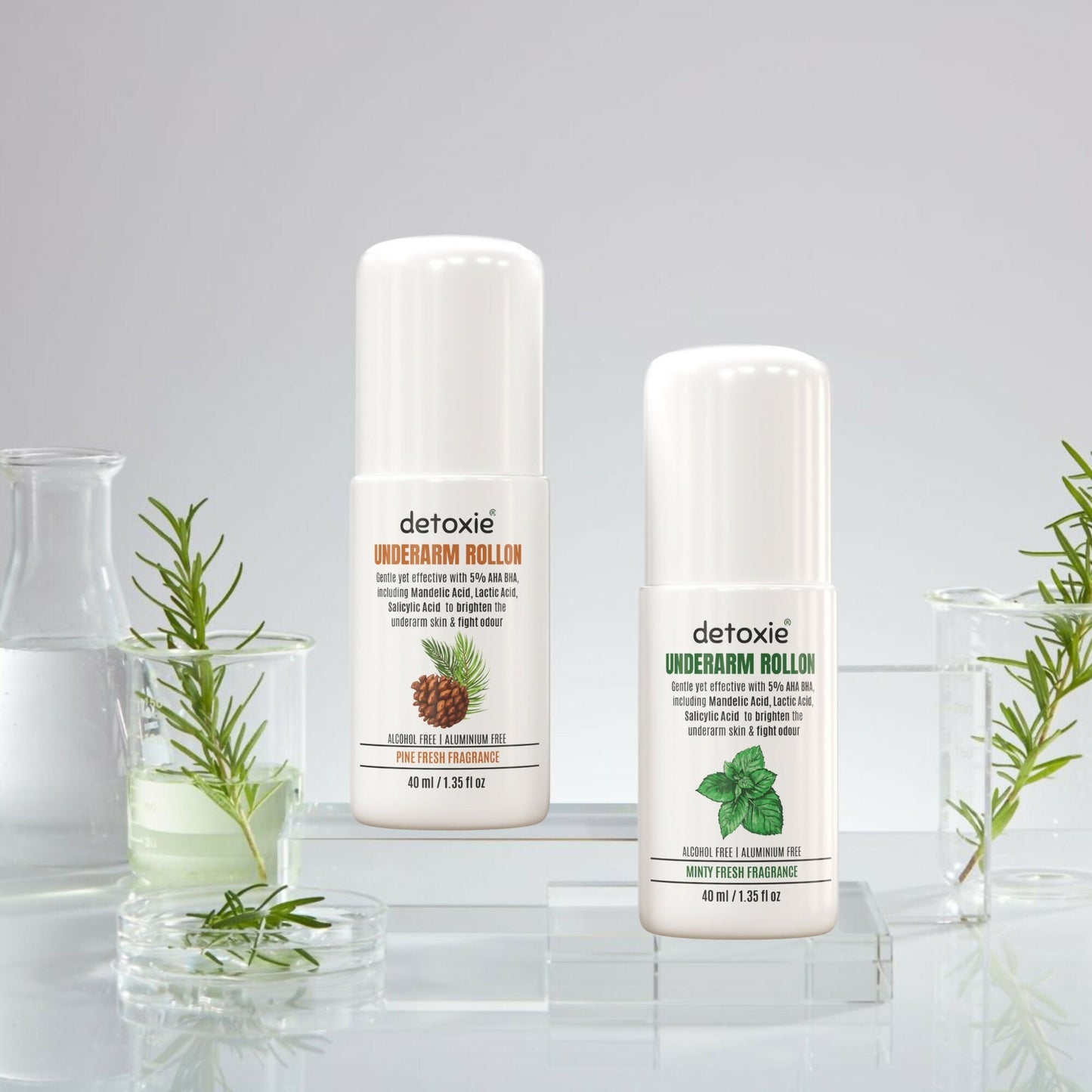 Detoxie 5% AHA BHA Underarm Lightening Deo Rollon Combo