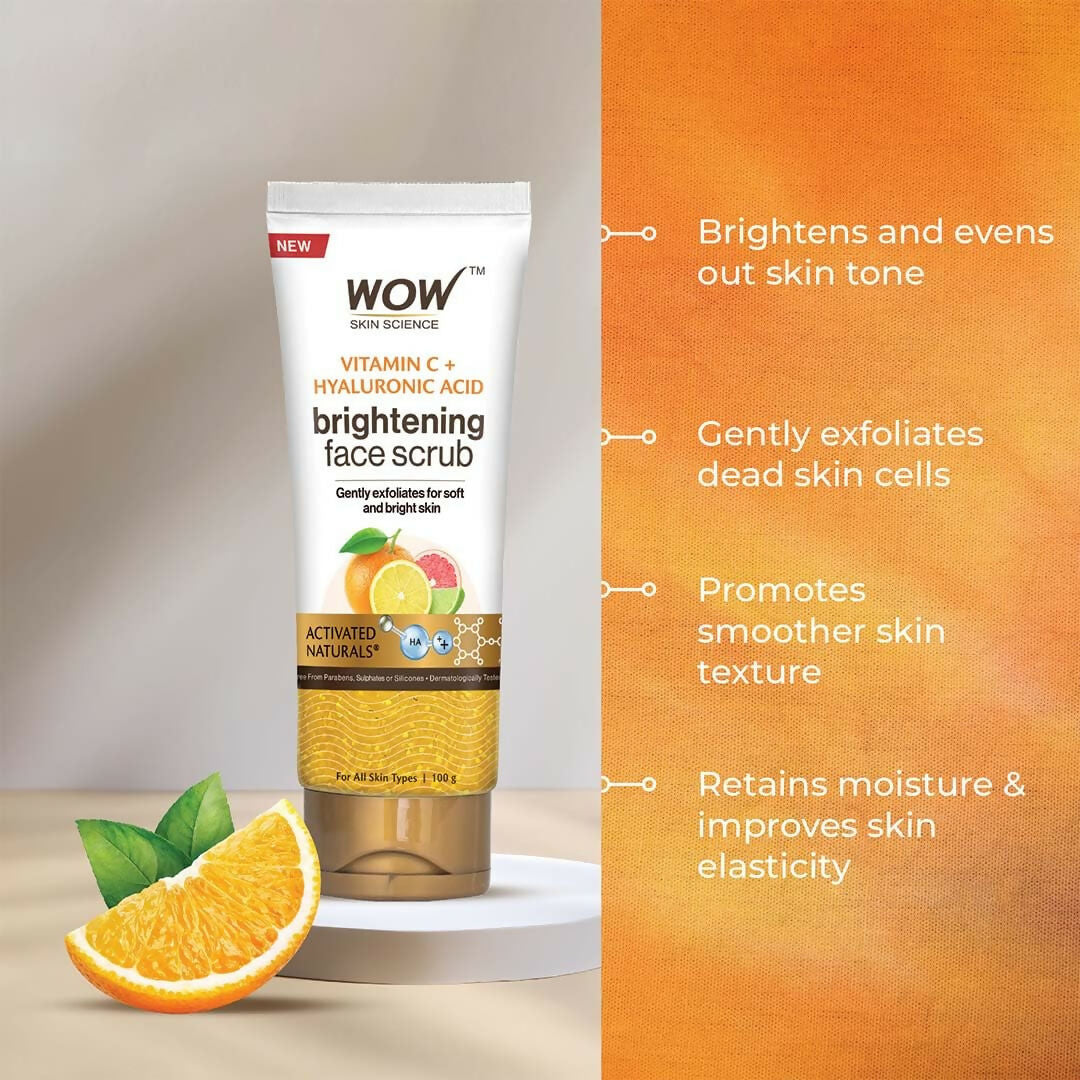 WOW Skin Science Vitamin C + Hyaluronic Acid Brightening Face Scrub For Gently Exfoliates, Smoothens Skin Texture