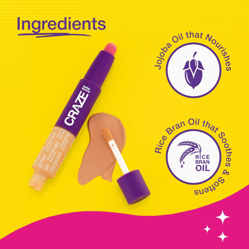 Swiss Beauty Craze Twosome Face Stick 2-In-1 Beauty Wand Concealer and Blush - 3 Medium - Pink