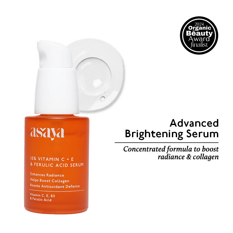 Asaya 15% Vitamin C + E Serum For Face With Ferulic Acid Brightening Serum & Skin Collagen Booster