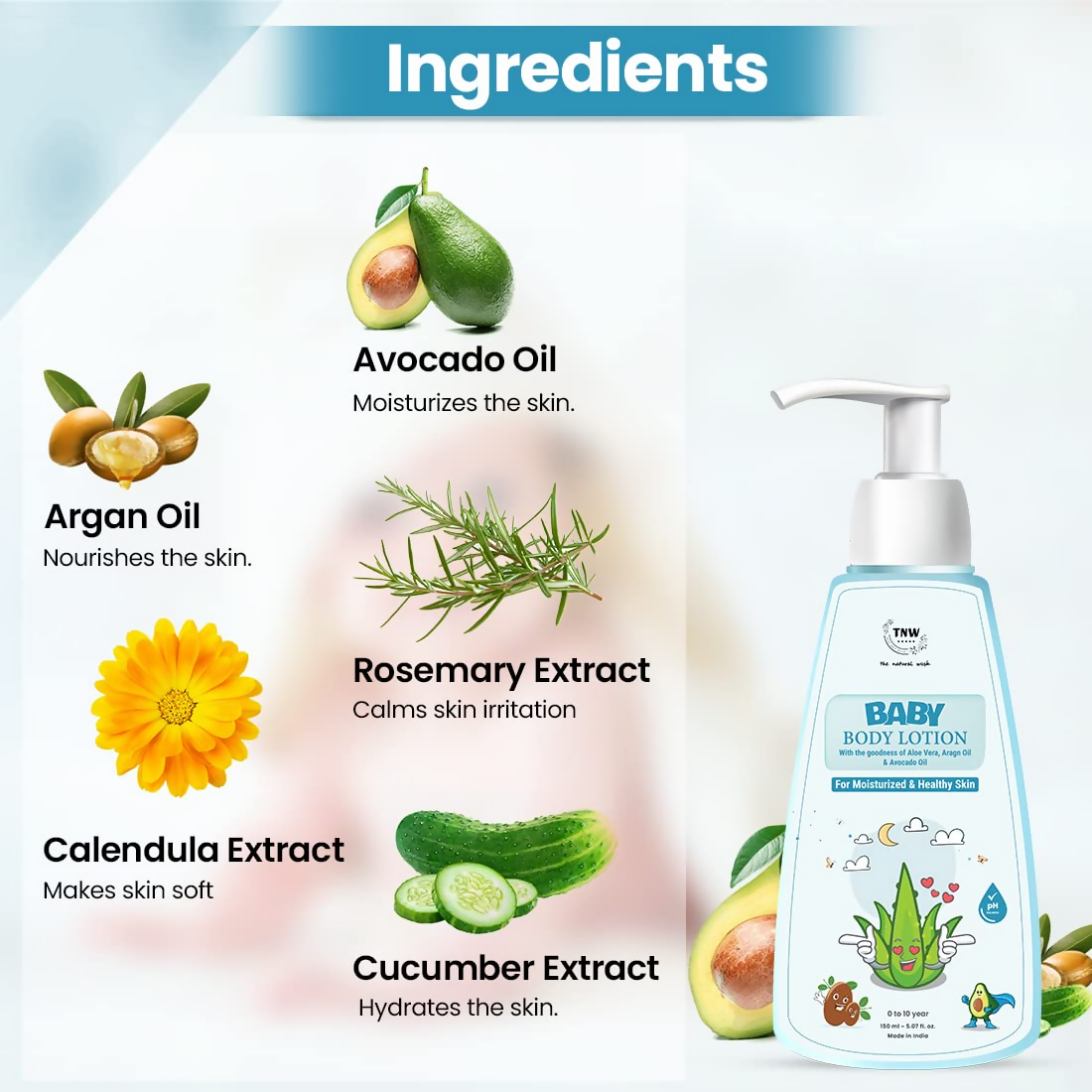 The Natural Wash Moisturising Baby Body Lotion With Avocado Oil & Calendula Oil