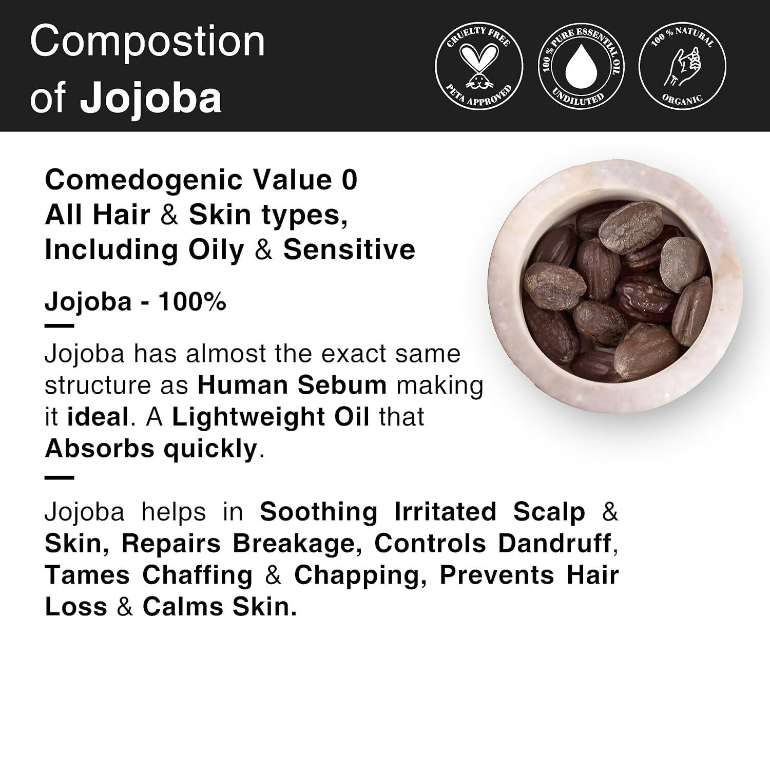 Soulflower Cold-Pressed Virgin Jojoba Carrier Oil For Hair Oil, Skincare, Face & Body