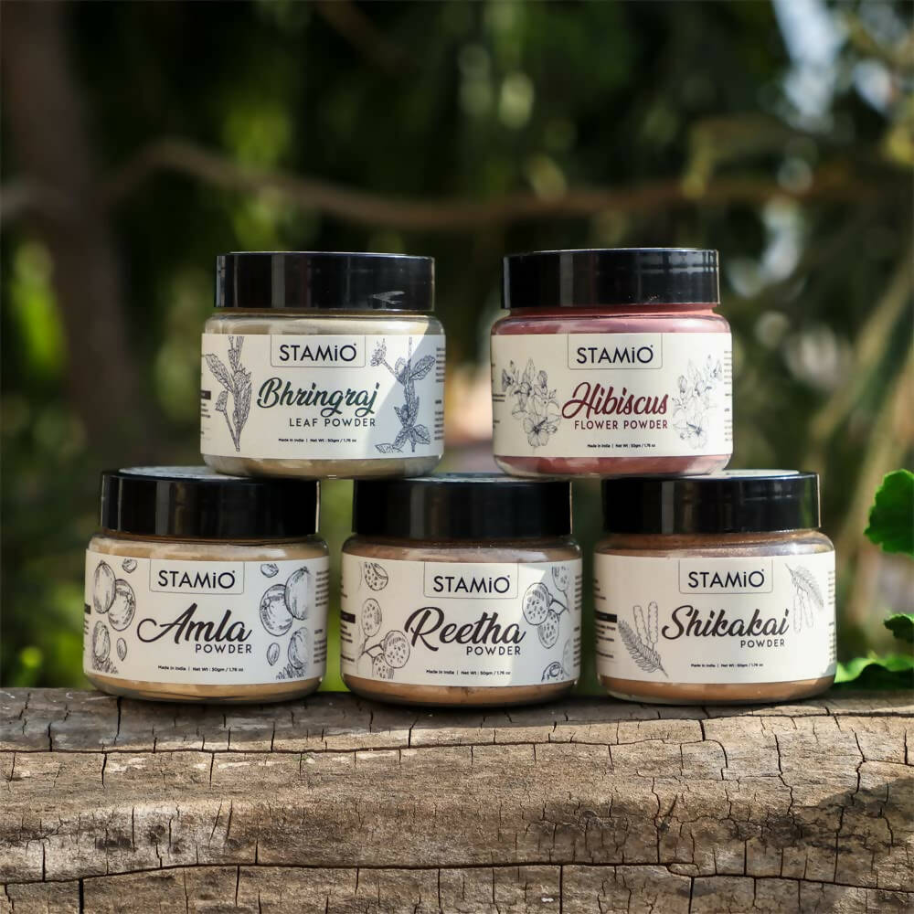 Stamio Pure Amla, Reetha, Shikakai, Bhringraj, Hibiscus Powders Combo For Hair Pack