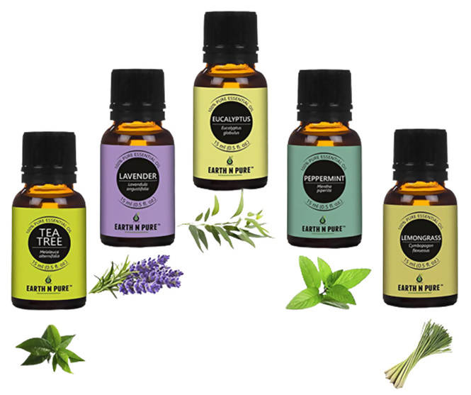 Earth N Pure Essential Oils (Tea Tree, Lavender, Eucalyptus, Peppermint & Lemongrass)