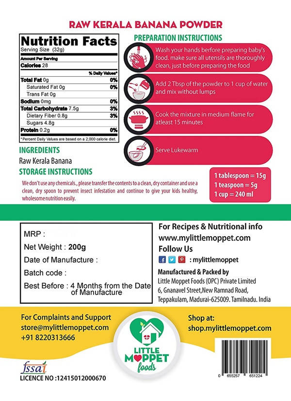 Little Moppet Foods Raw Kerala Banana Powder