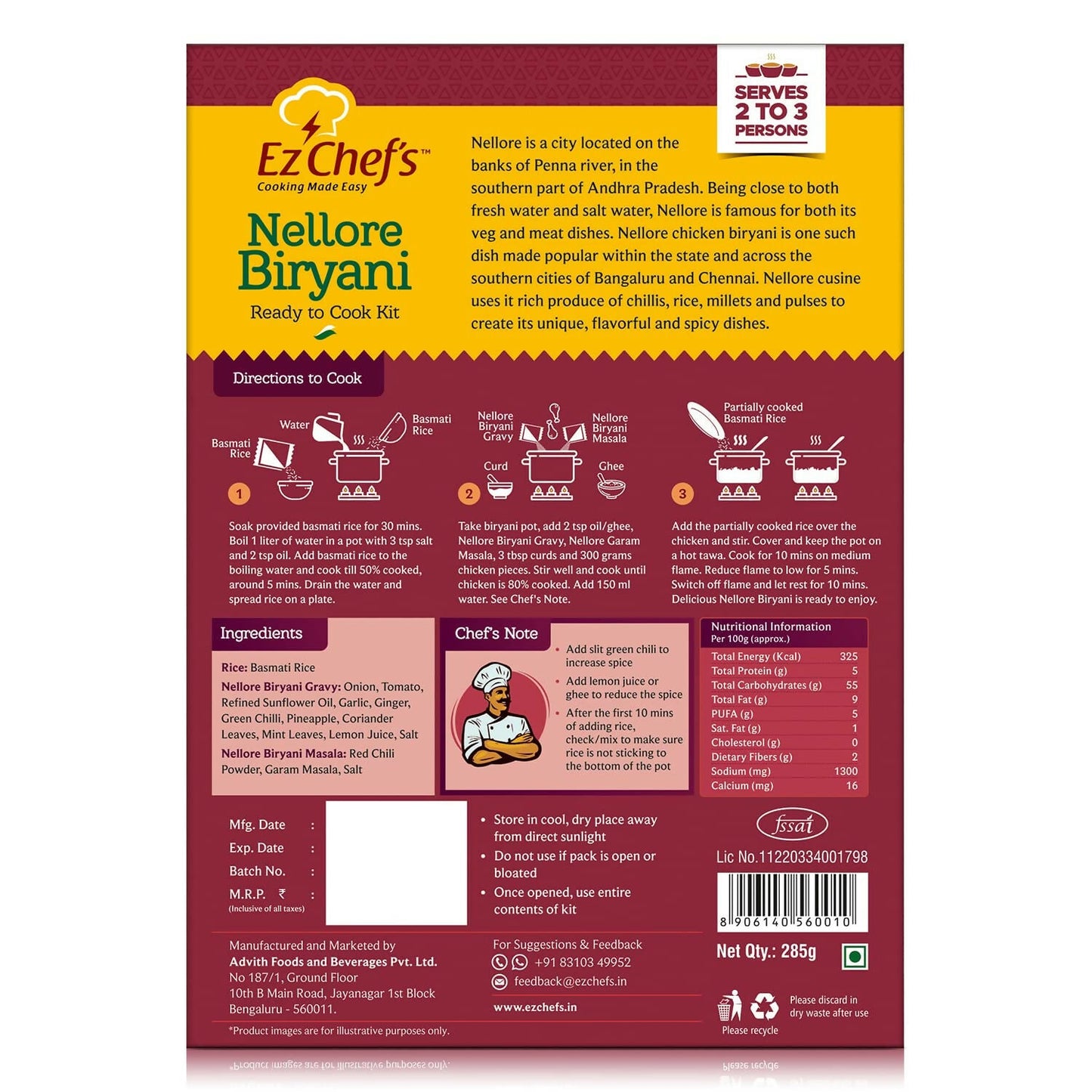 Ez Chef's Nellore Biryani Kit (Andhra Biryani) - Andhra's Famous Biryani