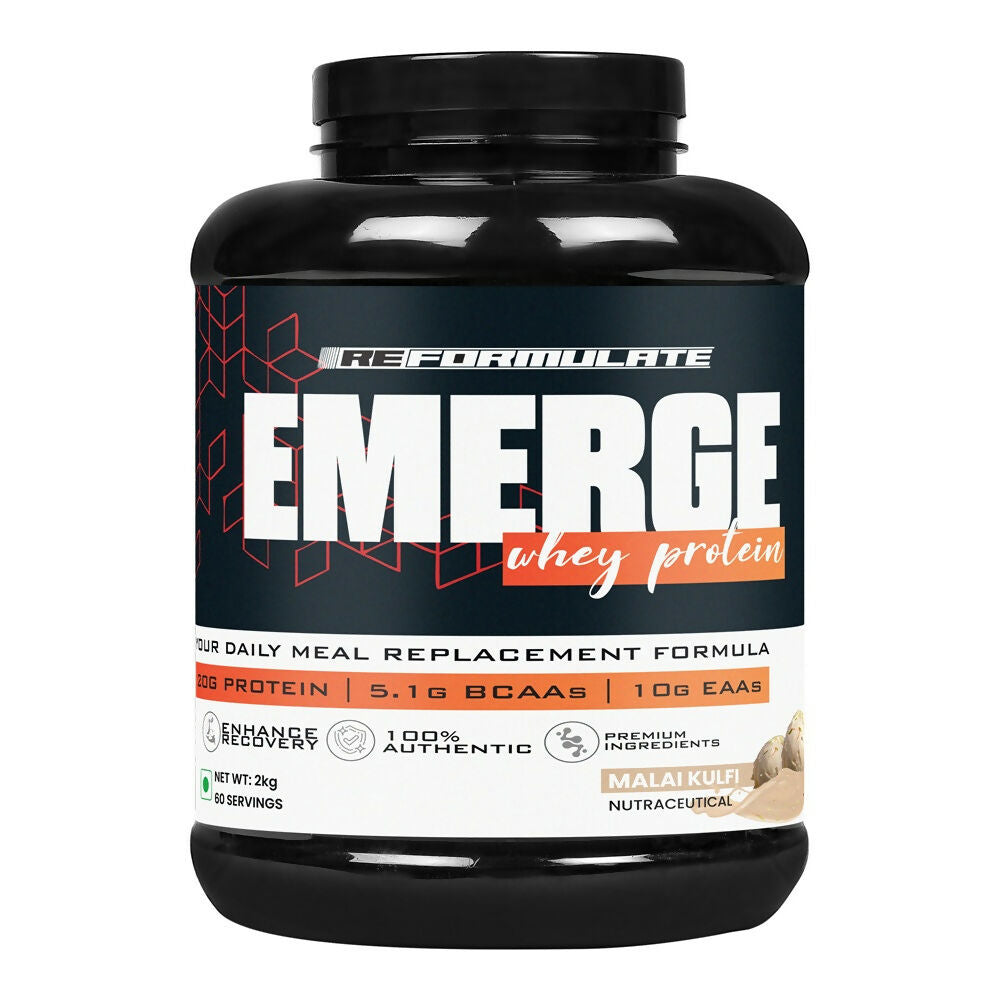 Reformulate Emerge I Whey Protein I Your Daily Meal Replacement Formula I 20 G I Protein I 5.1 G Bcaa's I 10 G Eaa's - Malai Kulfi