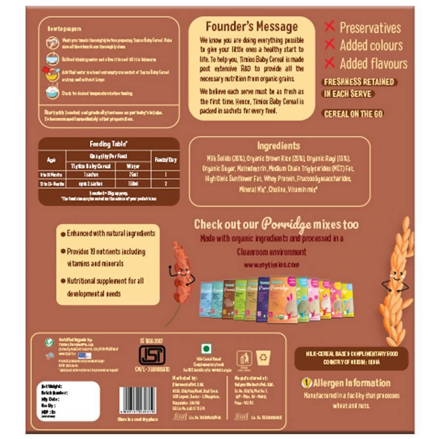 Timios Organic Rice Ragi Baby Cereal