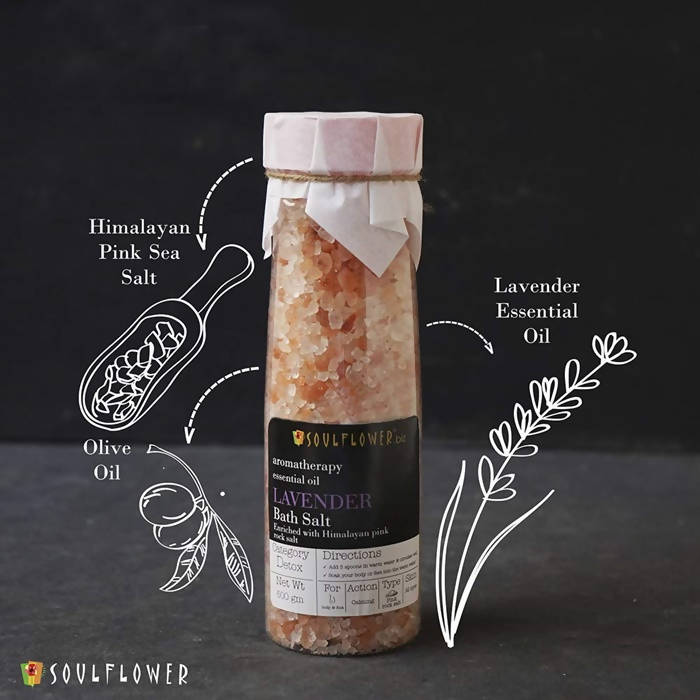 Soulflower Aromatherapy Essential Oil Lavender Bath Salt Enriched With Himalayan Pink Rock Salt - DrMediCart