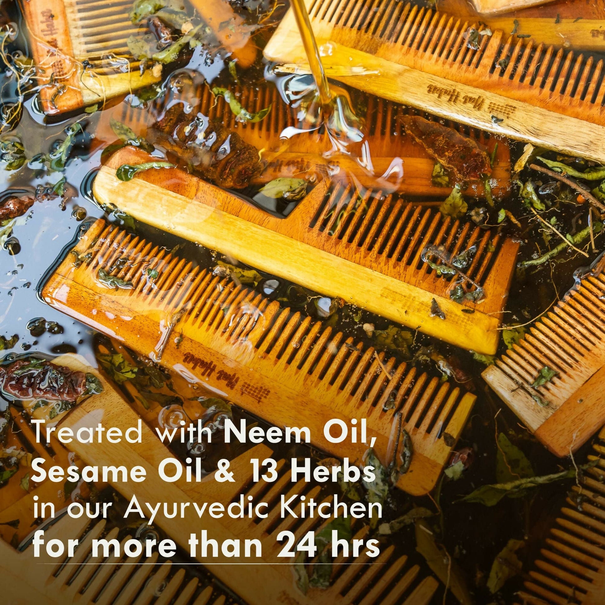Nat Habit Kacchi Neem Wooden Comb - Soaked In 13 Herbs, Neem & Sesame Oil For Multi-Actions