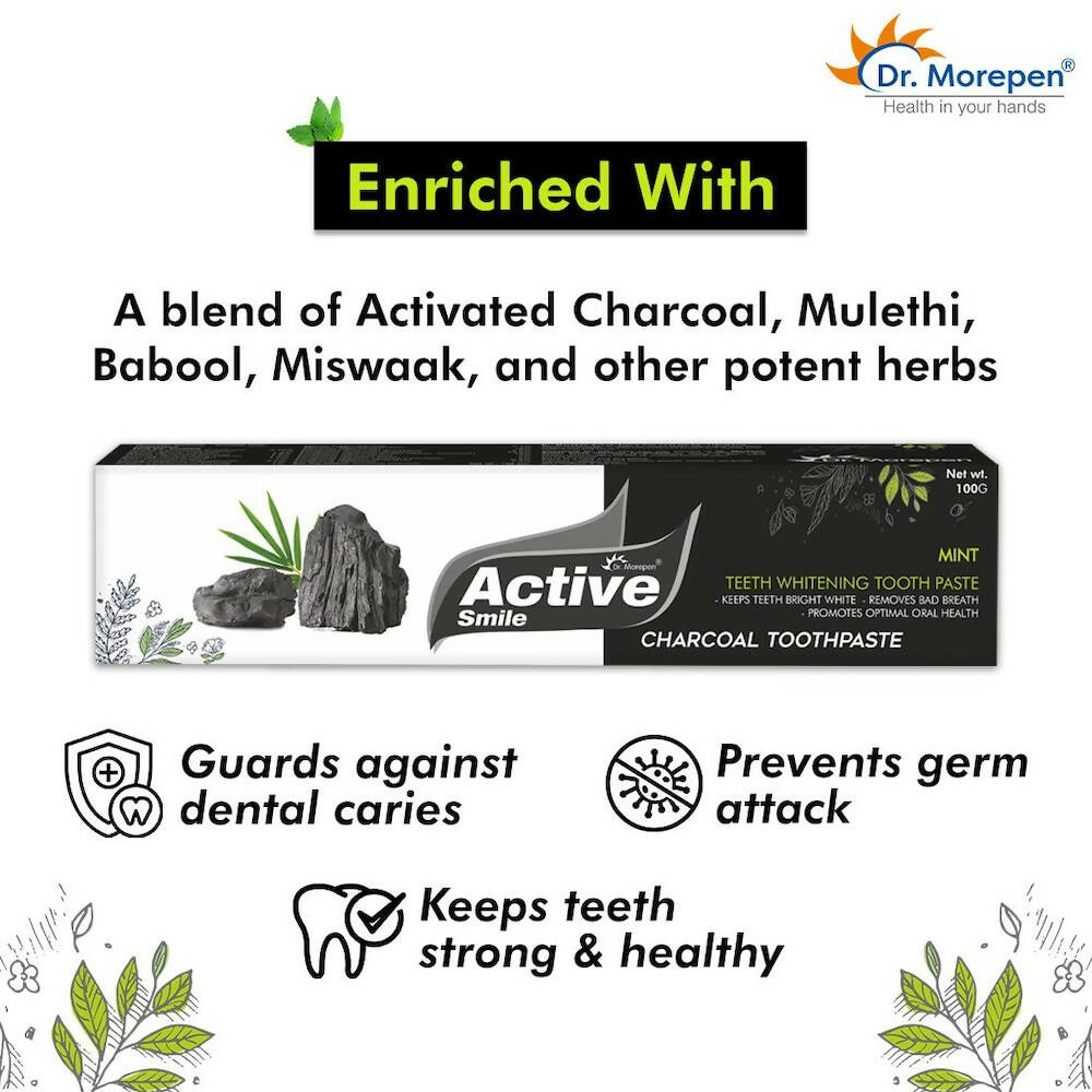 Dr. Morepen Active Smile Charcoal Toothpaste for Teeth Whitening & Bad Breath Removal