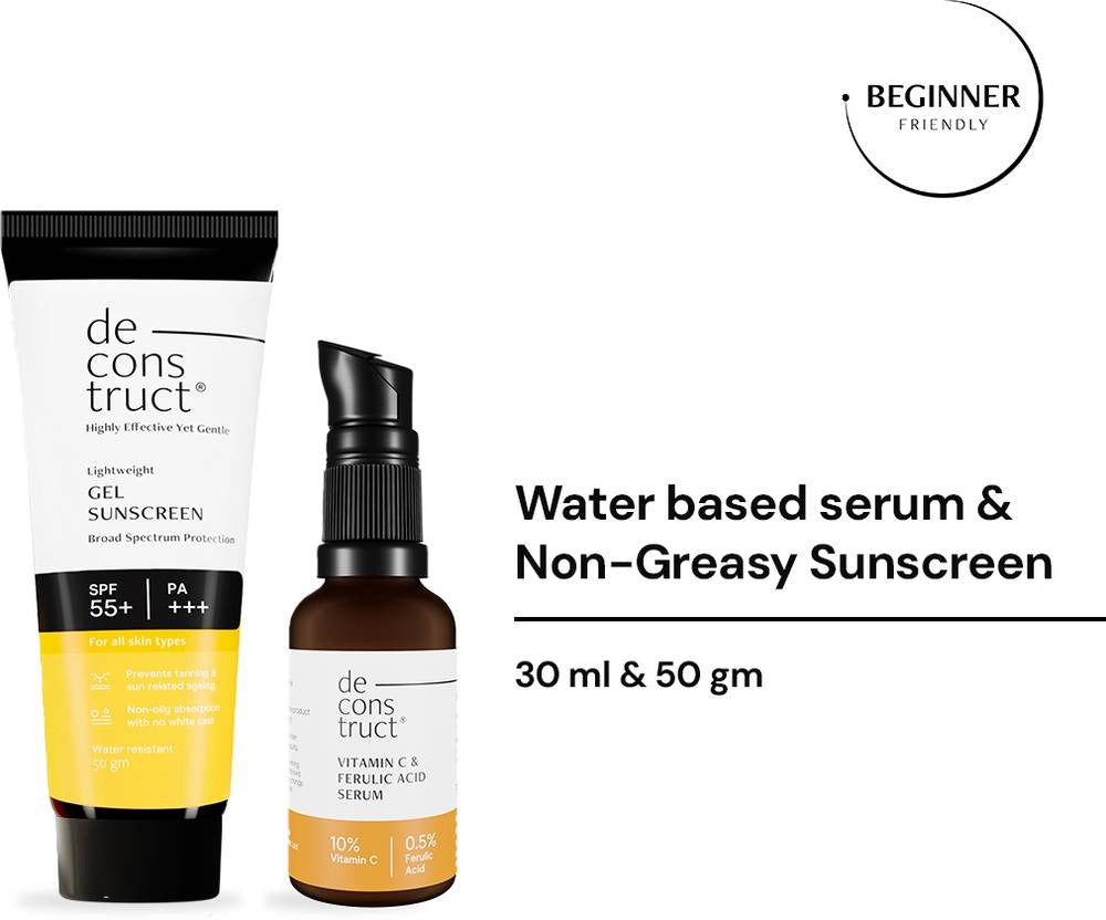 Deconstruct Sun Protect Duo 10% Vitamin C Face Serum + Gel Sunscreen, Get Glowing Skin with Sun Protection, No White Cast, Non Irritating & Lightweight