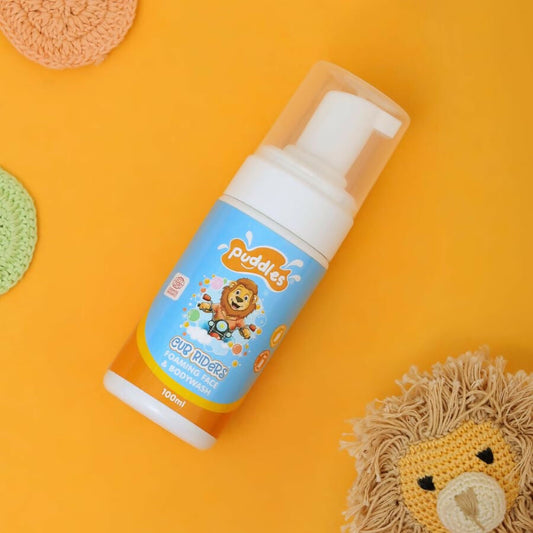 Puddles Organic Cub Riders Kids Foaming Face & Body Wash, Turmeric, Milk Protein, Orange Essential Oil