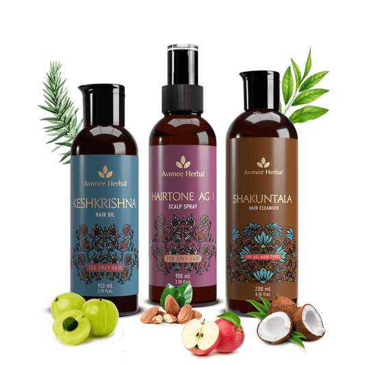 Avimee Herbal Anti Grey Kit With Shakuntala Hair Cleanser, Fights Grey Hair, With Amla, Curry Leaf and Henna Oil